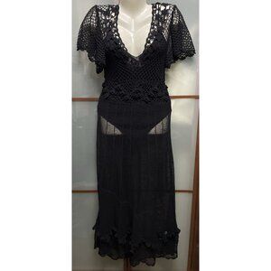 Zara x Kate Moss Black Crocheted Sheer Boho Cottage Peasant Dress Size S NWT